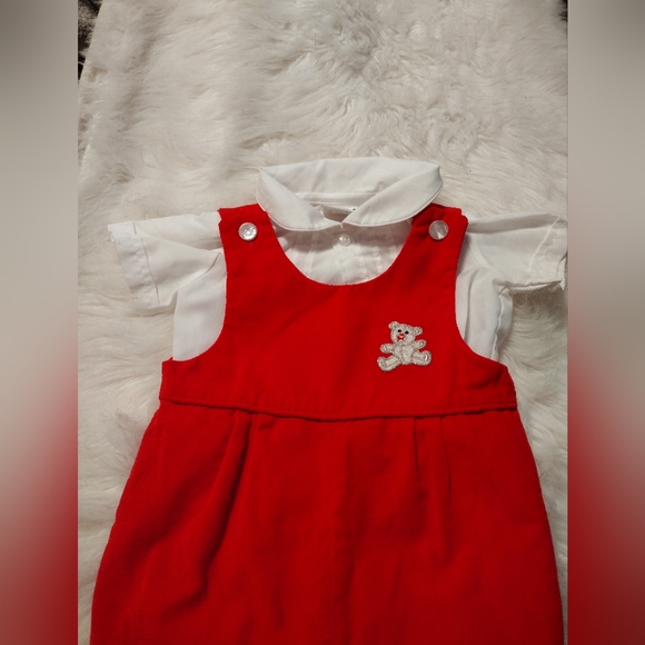Baby togs vintage romper red velvet outfit set size 6-9 months - Picture 2 of 9